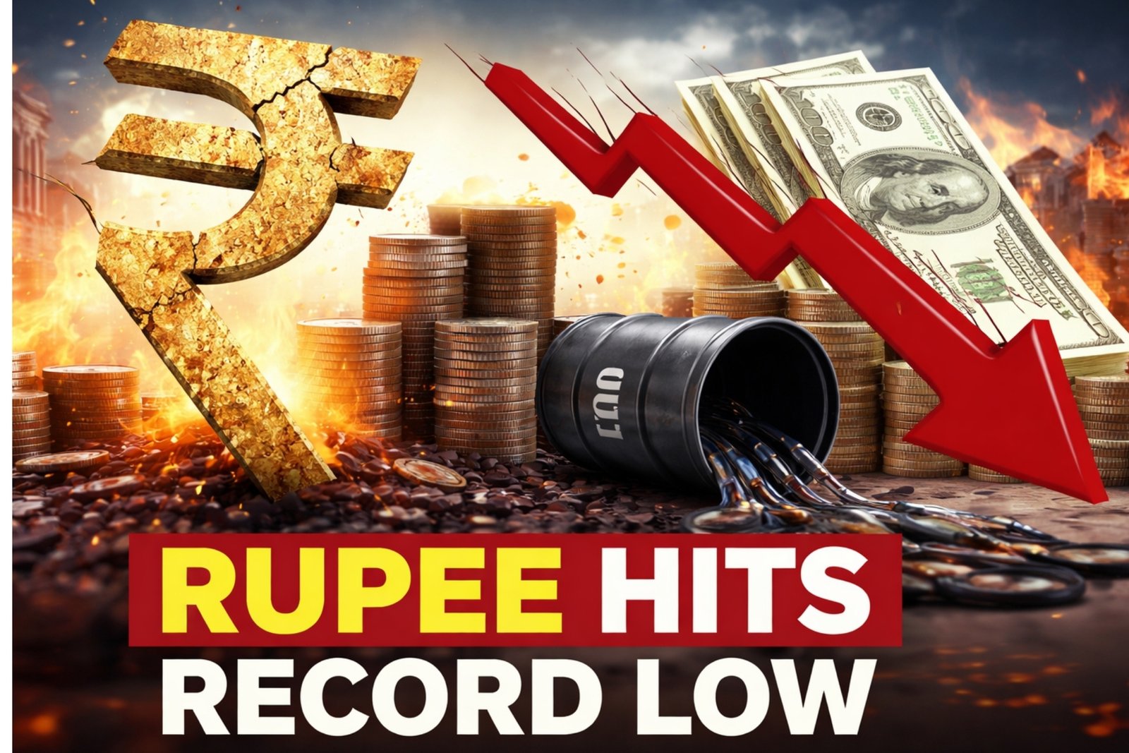 Rupee Falls to Record Low Against Dollar