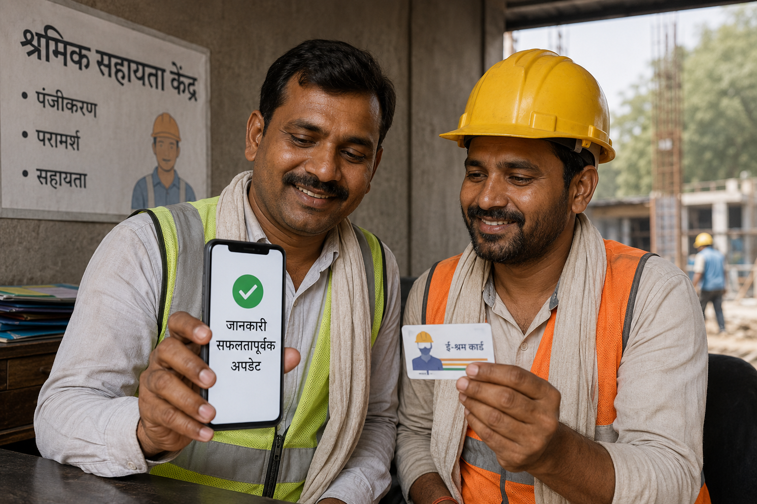 e-Shram Card की जानकारी सफलतापूर्वक Update करते श्रमिक