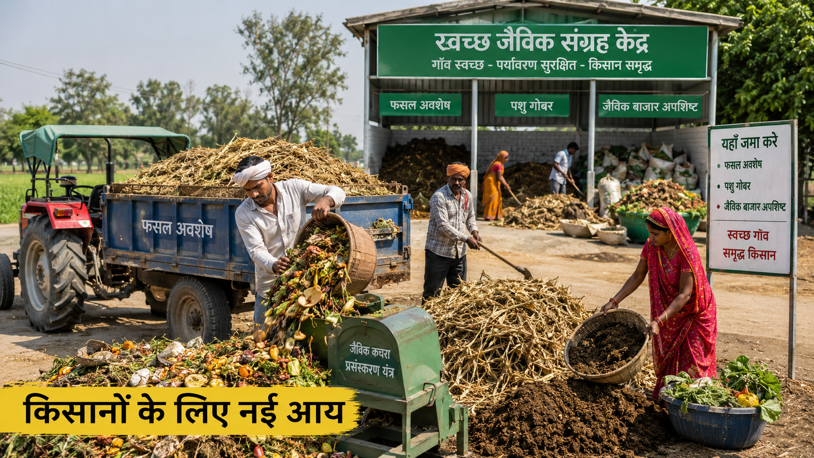 GOBARdhan Scheme 2026 के लिए जैविक कचरा जमा करते किसान