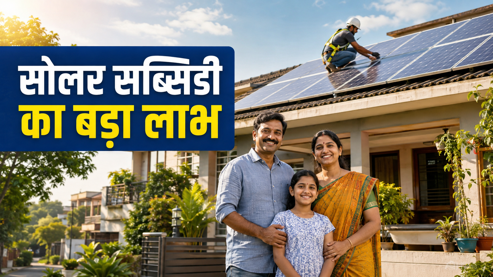 PM Surya Ghar Yojana 2026 में solar subsidy प्राप्त करता परिवार