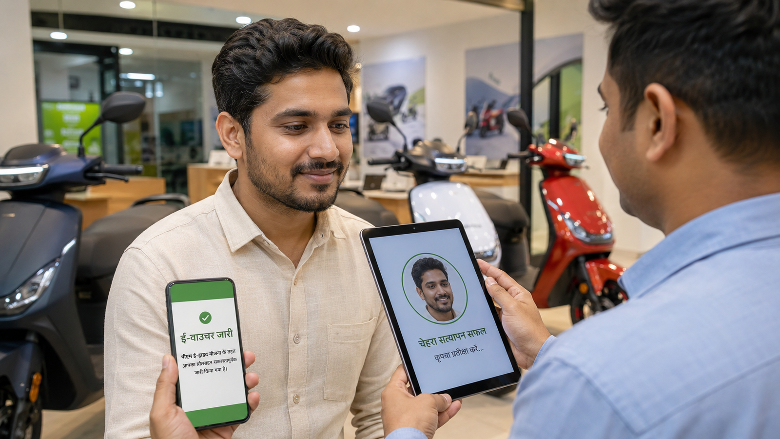 PM E-DRIVE Scheme 2026 e-Voucher प्राप्त करता EV buyer