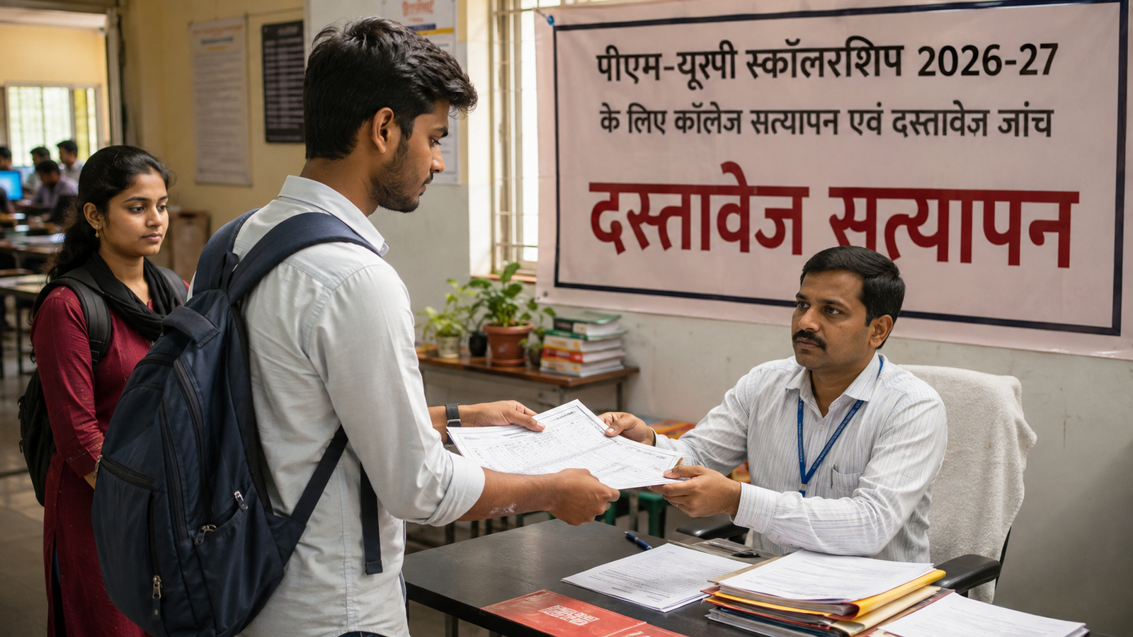 PM-USP Scholarship 2026-27 के Documents Verify कराता विद्यार्थी
