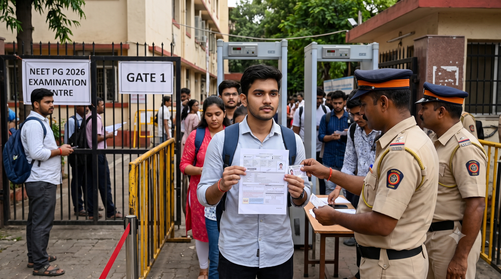 NEET PG Exam Centre पर Admit Card और ID लेकर पहुंचता उम्मीदवार