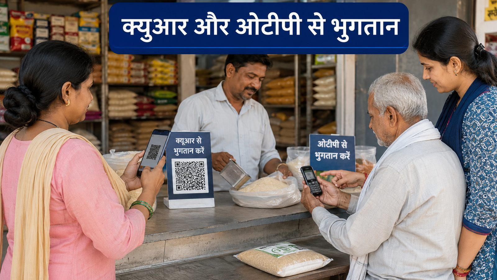 Digital Ration DBT 2026 में QR और OTP से भुगतान करते लाभार्थी