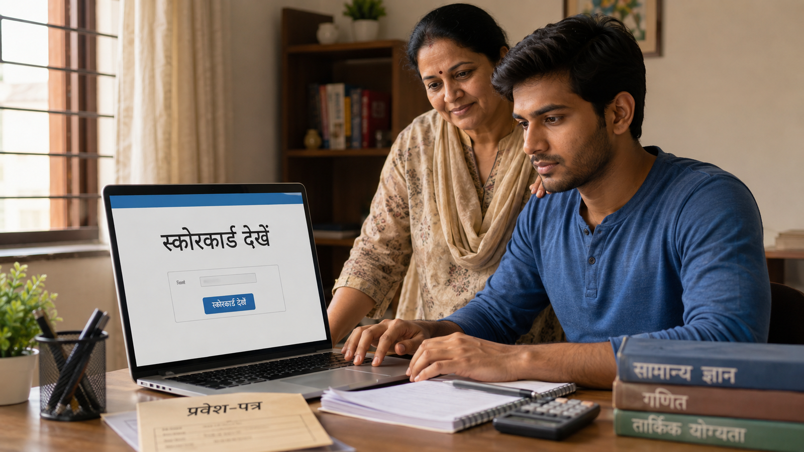 RRB NTPC UG Result 2026 का Scorecard Laptop पर जाँचता उम्मीदवार