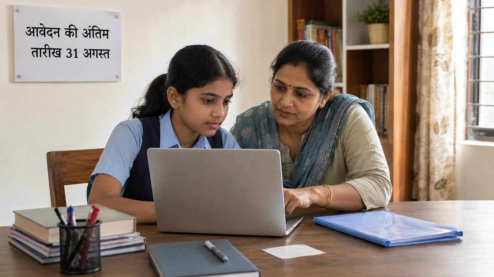 NMMSS Scholarship 2026 का ऑनलाइन आवेदन करती छात्रा और उसकी माता