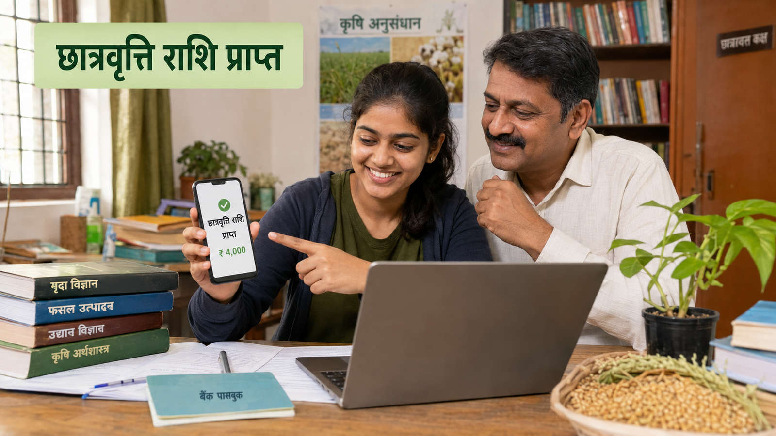 Agriculture Scholarship 2026 की DBT राशि Mobile पर जाँचती छात्रा