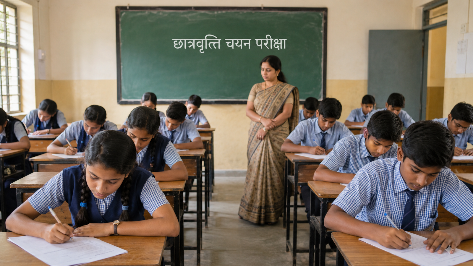 NMMSS Scholarship 2026 चयन परीक्षा देते स्कूली विद्यार्थी