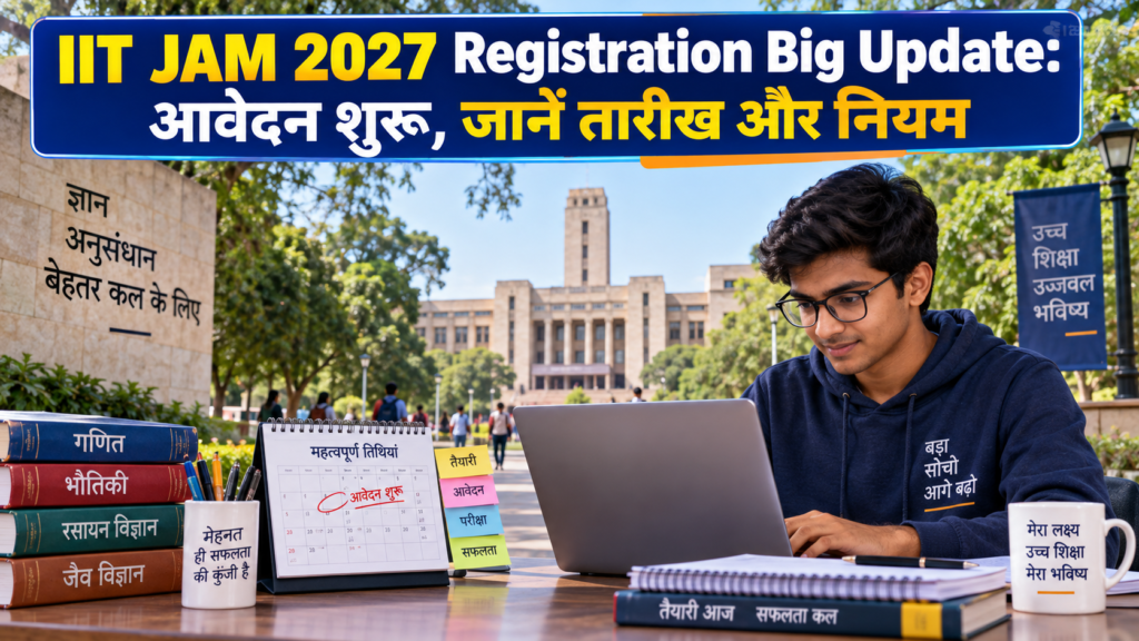 IIT JAM 2027 Registration के लिए लैपटॉप से आवेदन करता विद्यार्थी