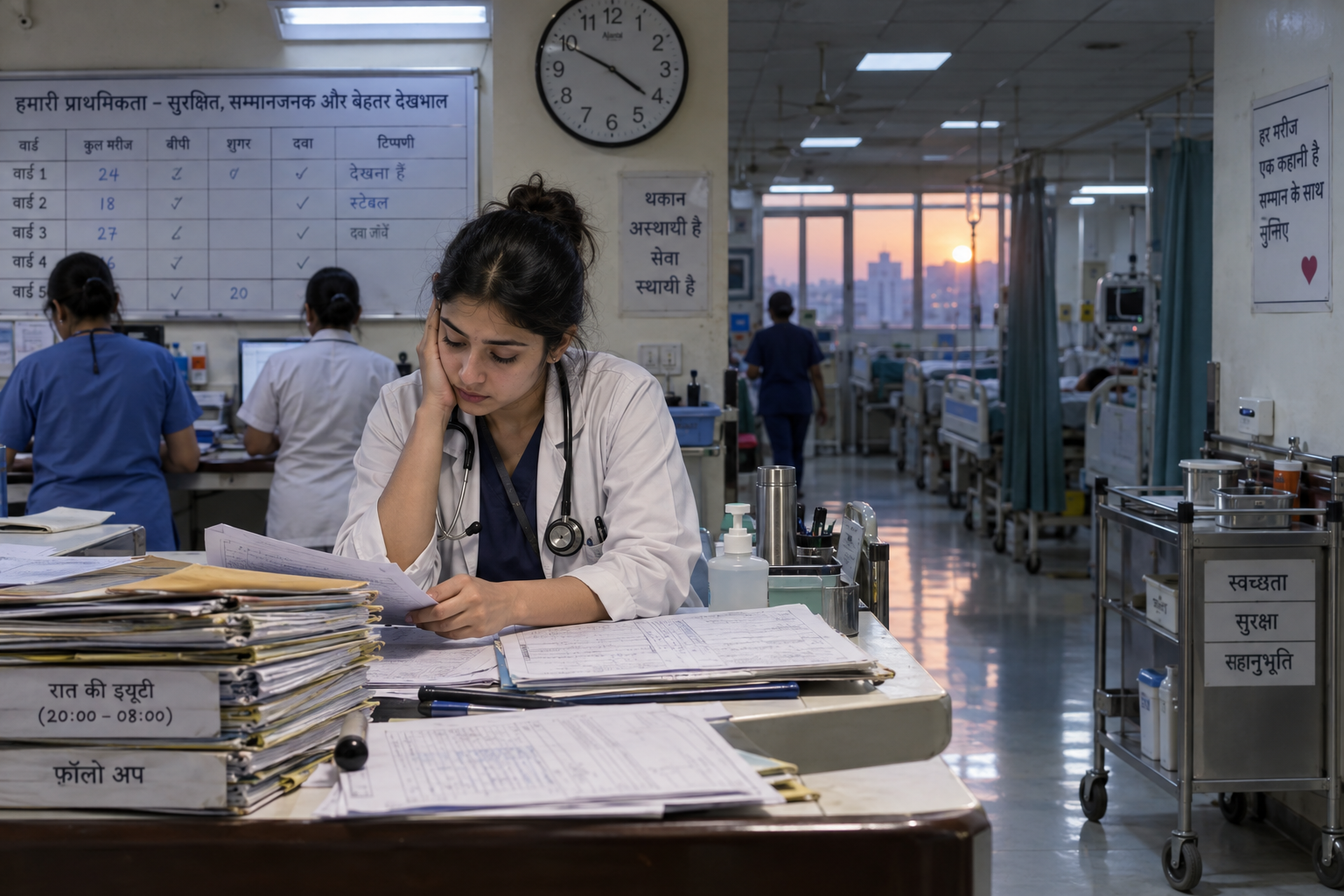 Medical Intern Stipend 2026 के बीच लंबी ड्यूटी करती डॉक्टर
