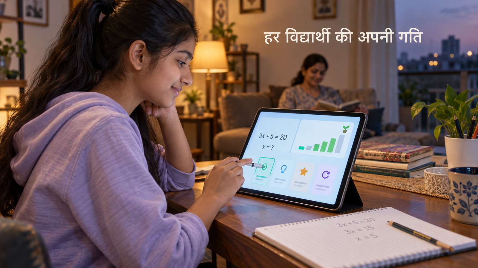 AI Based Learning से अपनी गति के अनुसार गणित का अभ्यास करती छात्रा
