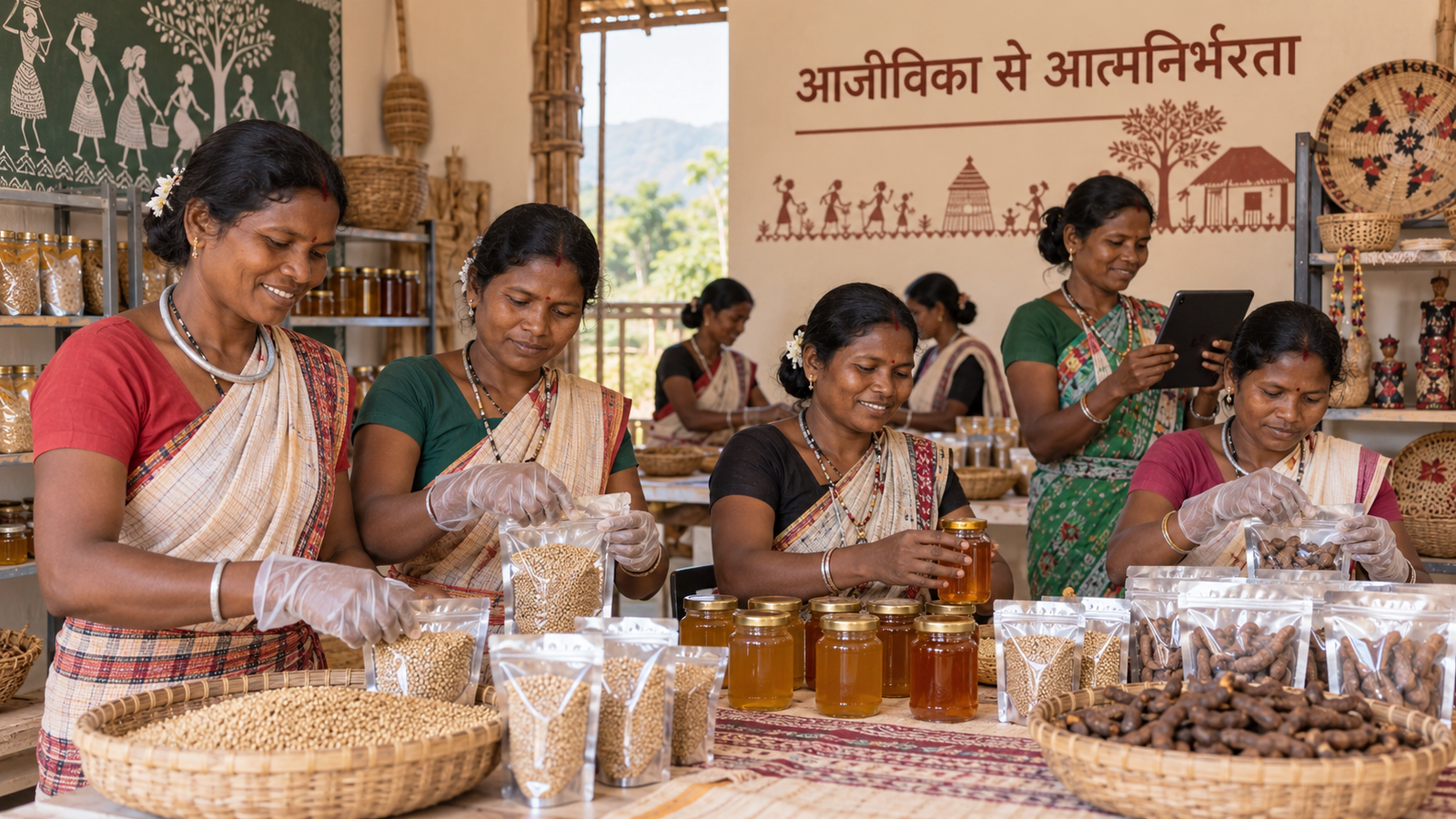 Dharti Aaba Abhiyan से वन उपज आधारित रोजगार प्राप्त करती जनजातीय महिलाएं