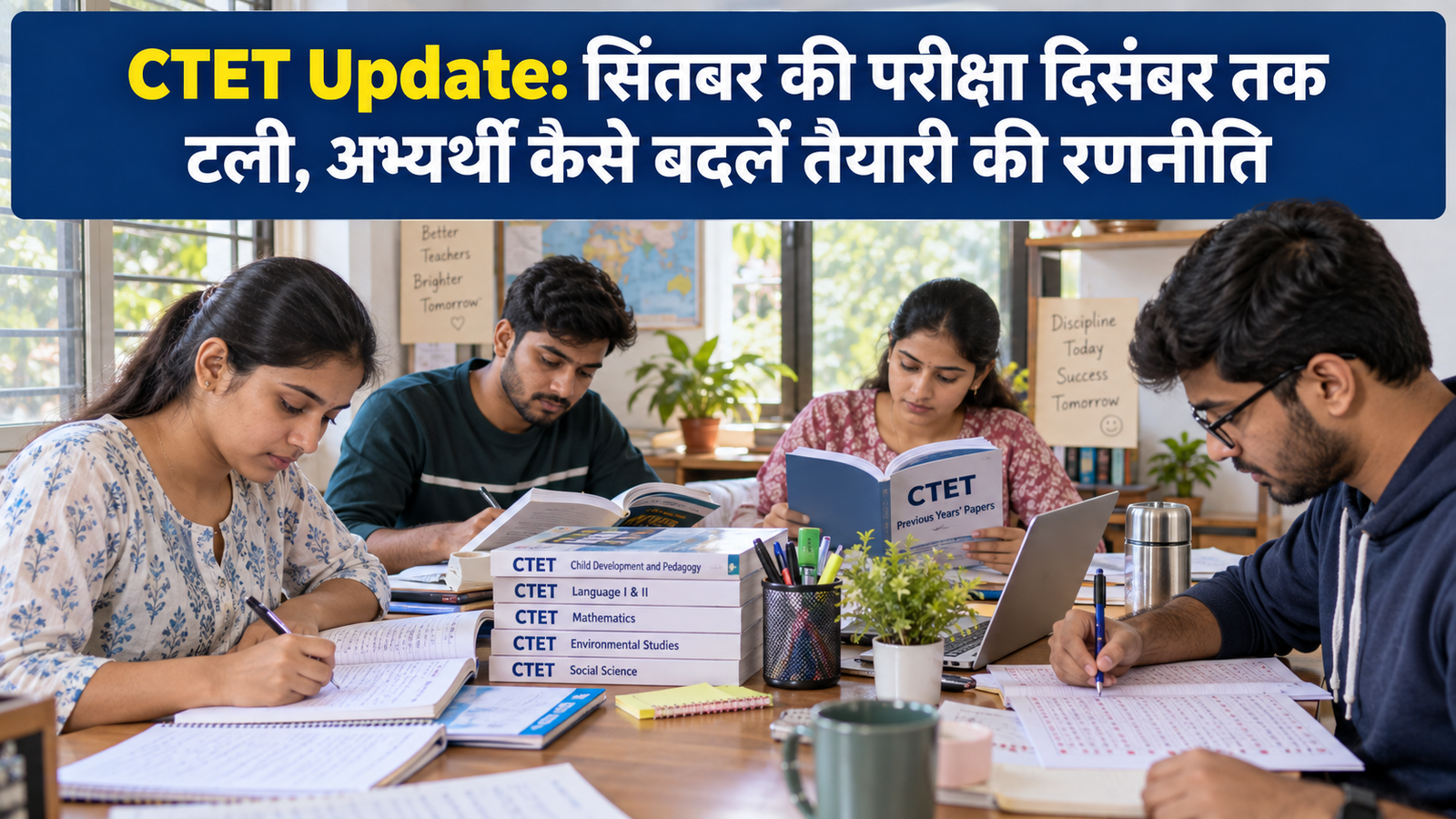 CTET Exam Date 2026 के लिए पुस्तकों और प्रश्नपत्रों से तैयारी करते अभ्यर्थी