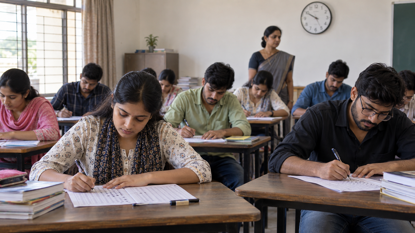 CTET Exam Date 2026 की तैयारी में OMR शीट पर मॉक टेस्ट देते अभ्यर्थी