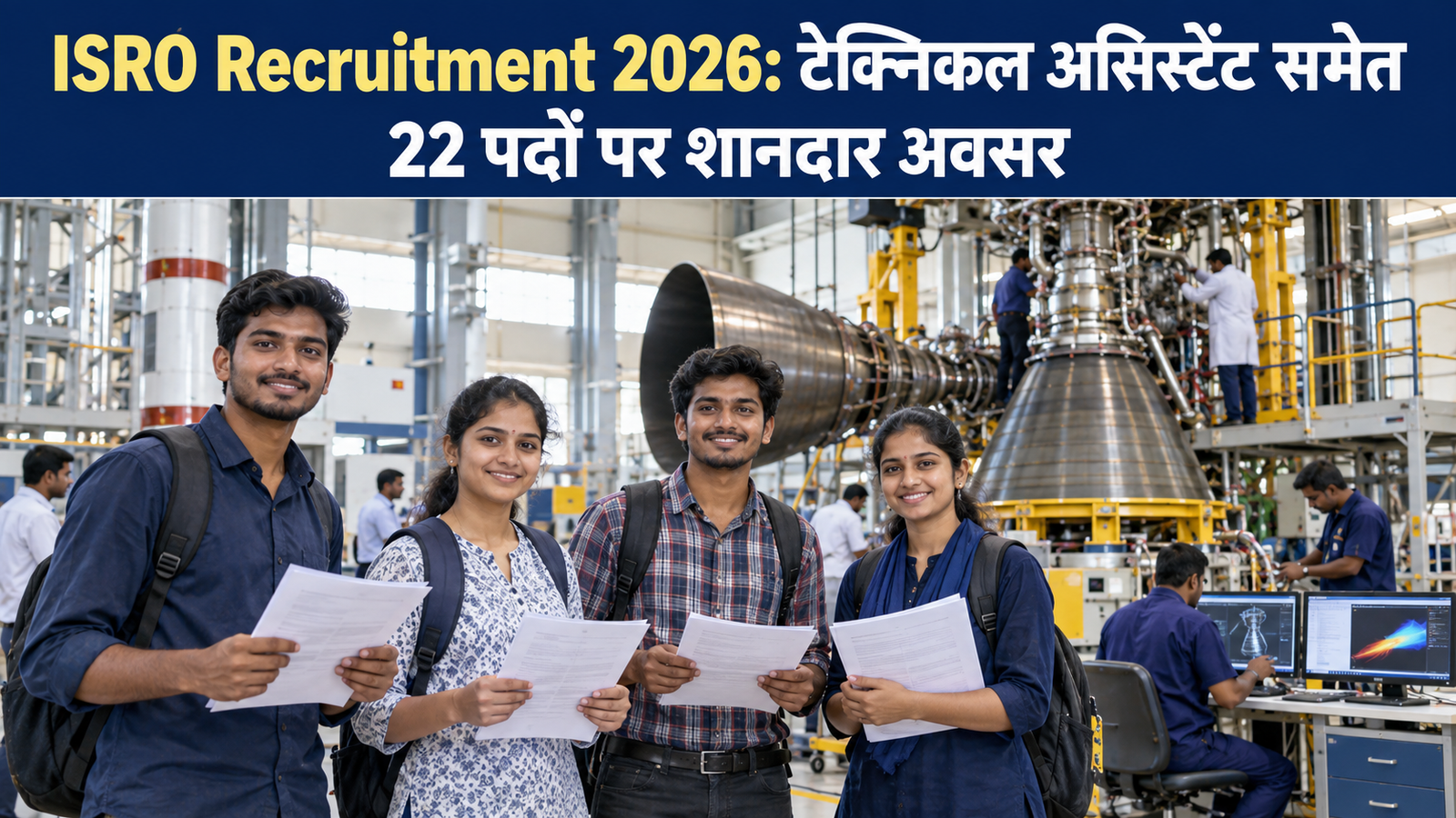 ISRO Recruitment 2026 में टेक्निकल असिस्टेंट समेत 22 पदों के लिए आवेदन करते युवा