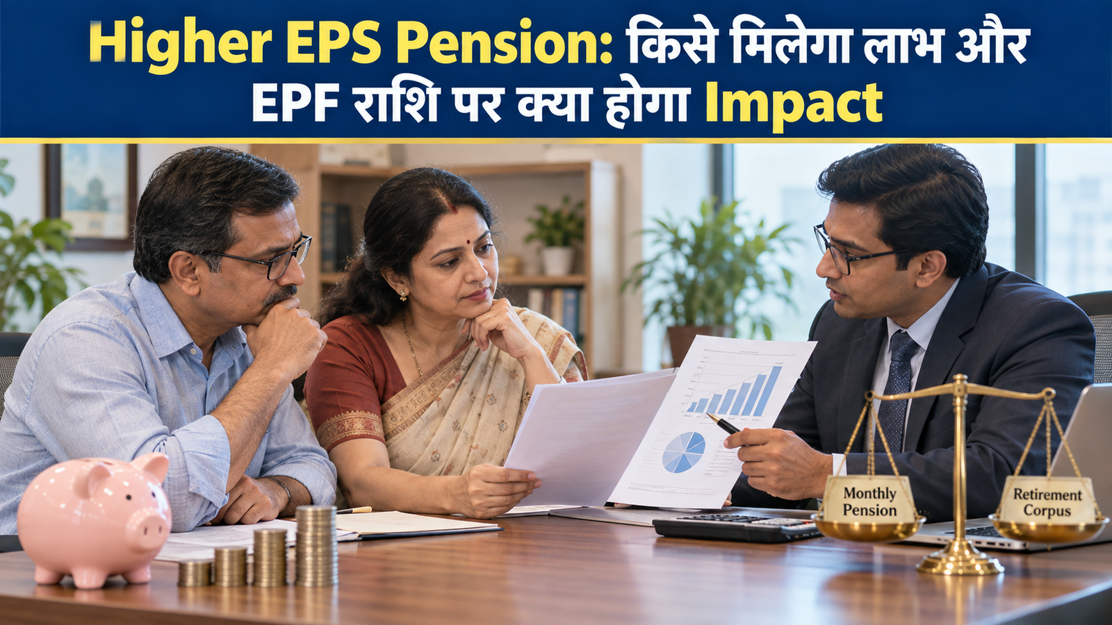 Higher EPS Pension और EPF राशि के प्रभाव को समझता कर्मचारी दंपति
