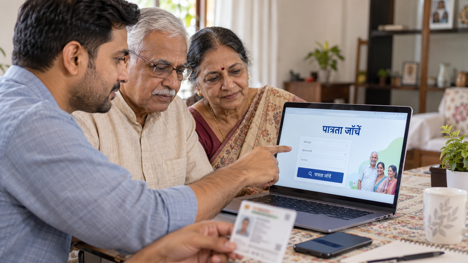Ayushman Bharat Yojana 2026 की ऑनलाइन पात्रता जाँचता परिवार