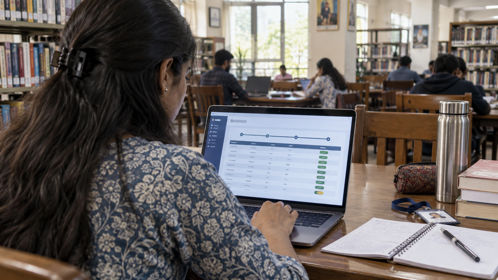 Academic Bank of Credits में डिजिटल रिकॉर्ड देखती कॉलेज छात्रा