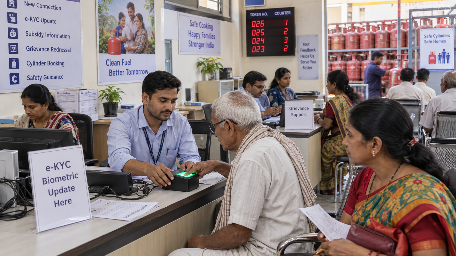 LPG Subsidy और biometric e-KYC में सहायता करता distributor office