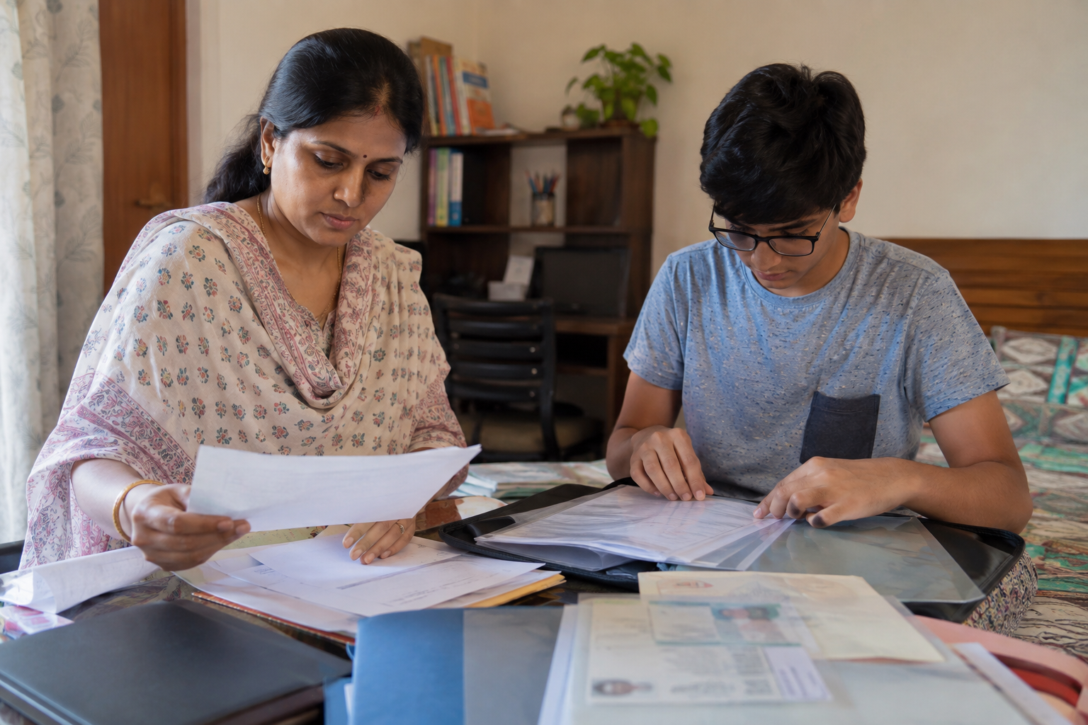 VJNT/SBC Fee Concession के लिए कागजात व्यवस्थित करते छात्र और अभिभावक