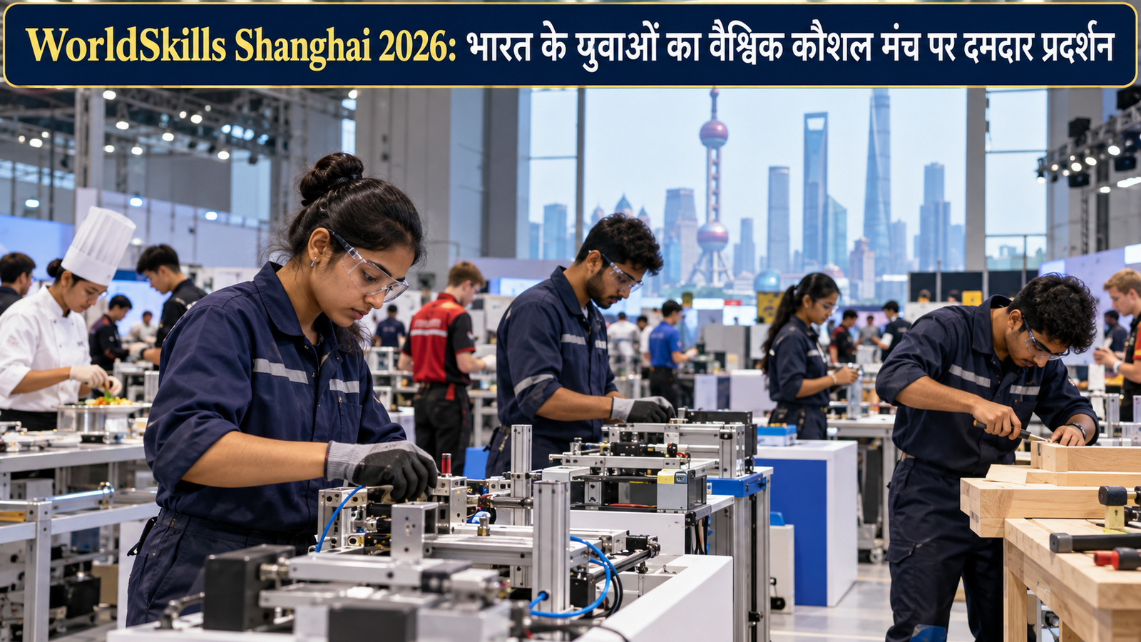 WorldSkills Shanghai 2026 में कौशल प्रतियोगिता को दर्शाते भारतीय युवा