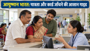 Ayushman Bharat PM-JAY के बारे में अस्पताल सहायता डेस्क से पूछता परिवार