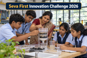 Seva First Innovation Challenge के लिए मॉडल पर काम करते भारतीय छात्र