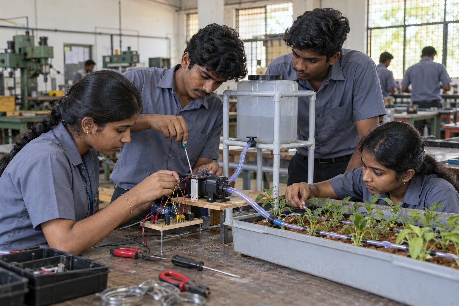 Seva First Innovation Challenge के लिए प्रोटोटाइप बनाते पॉलिटेक्निक छात्र