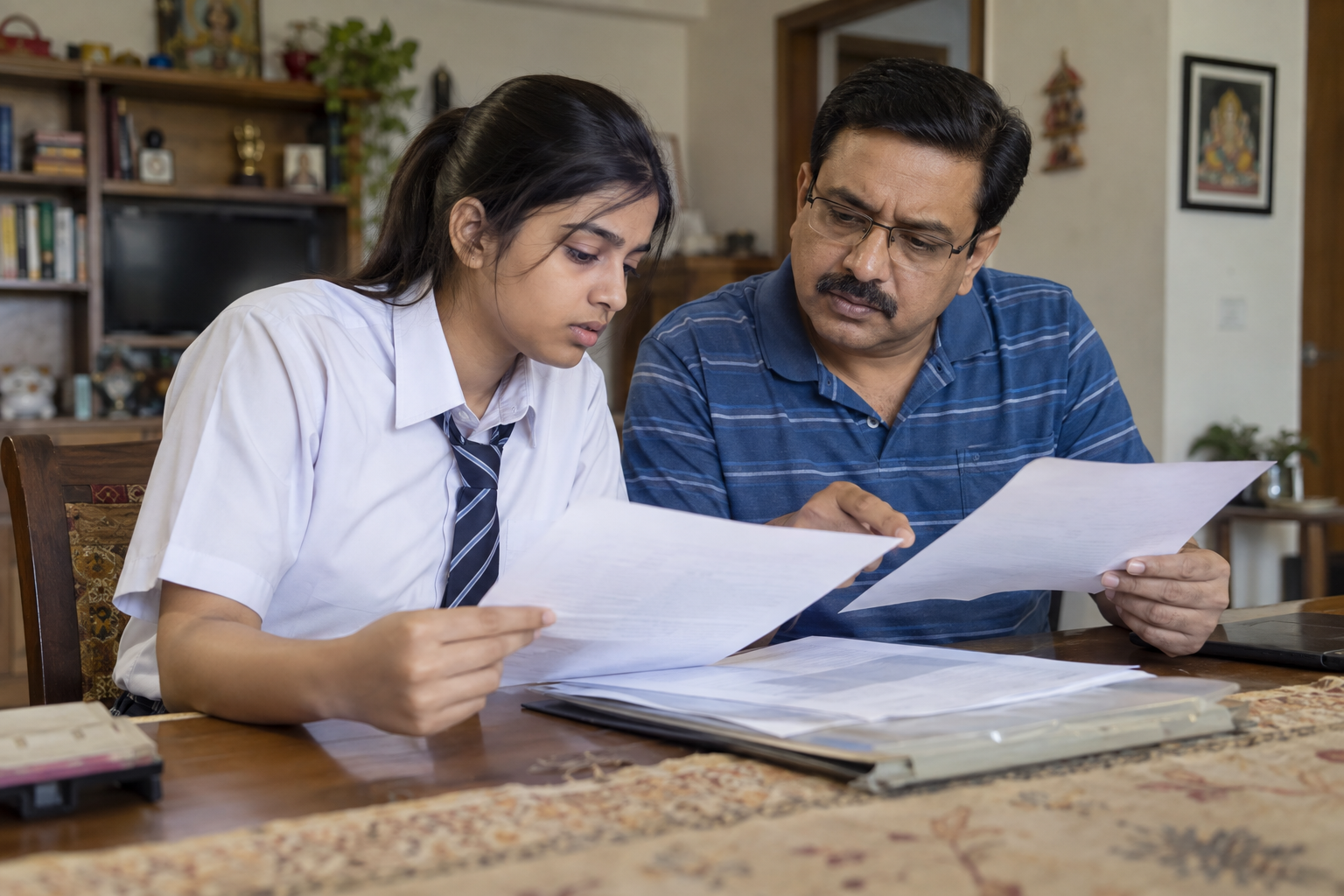 CBSE LOC 2026-27 के विवरण पर शिक्षक से बात करते अभिभावक