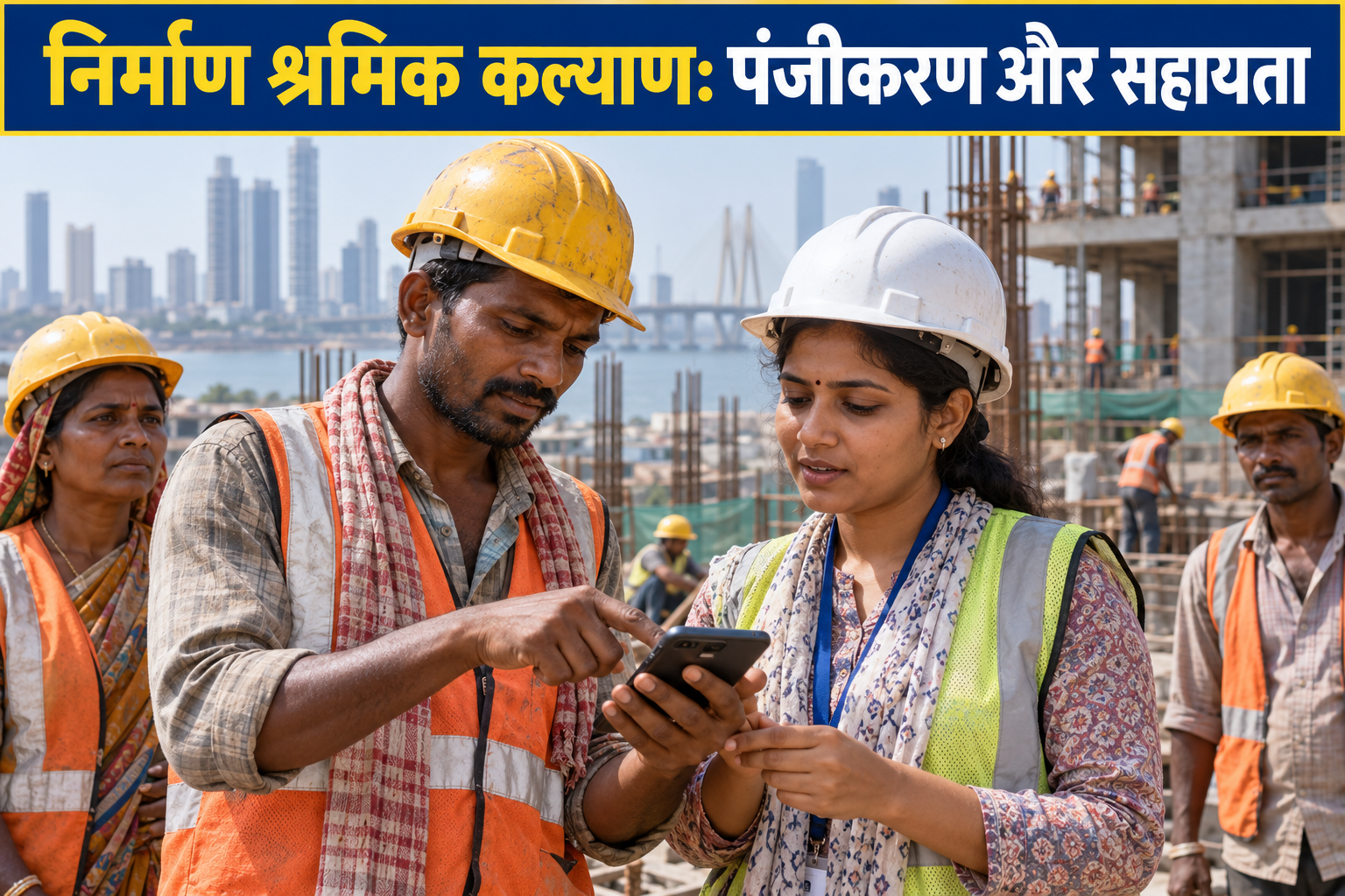 Construction Worker Welfare की जानकारी देखते भारतीय निर्माण श्रमिक