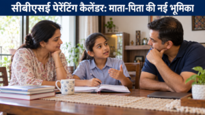 CBSE Parenting Calendar 2026-27 पर बच्ची से बात करते माता-पिता