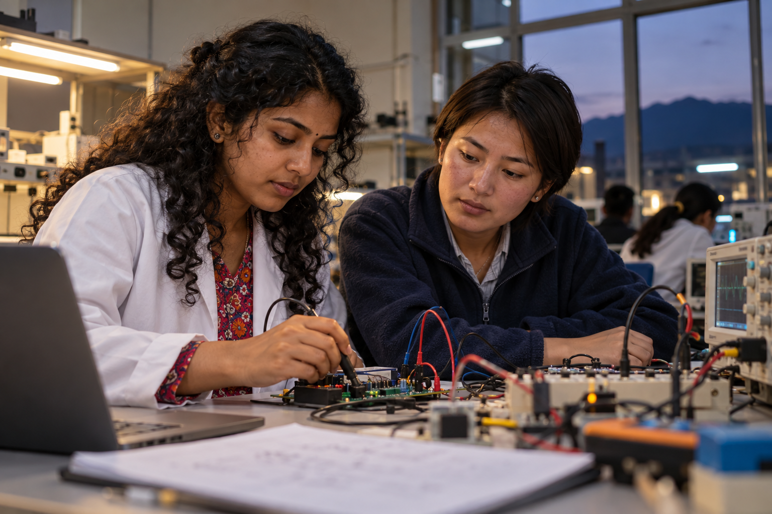STEM Girls Hostel 2026 के संदर्भ में देर तक प्रयोगशाला में काम करती छात्राएँ