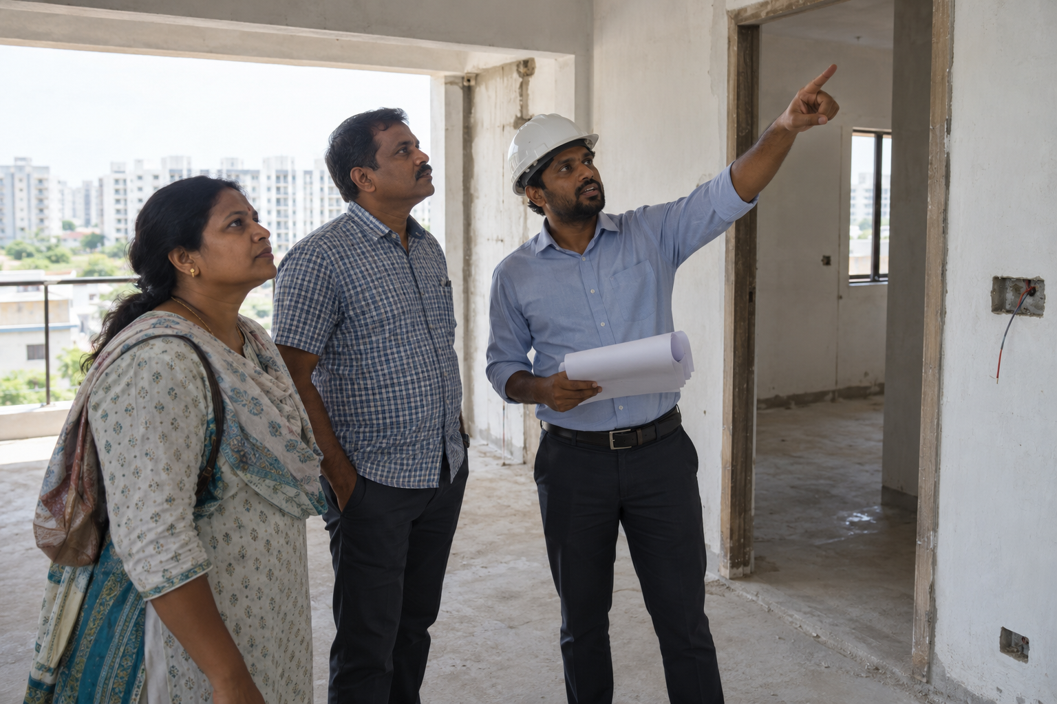 PMAY Urban 2.0 के संदर्भ में शहरी घर का निरीक्षण करता परिवार