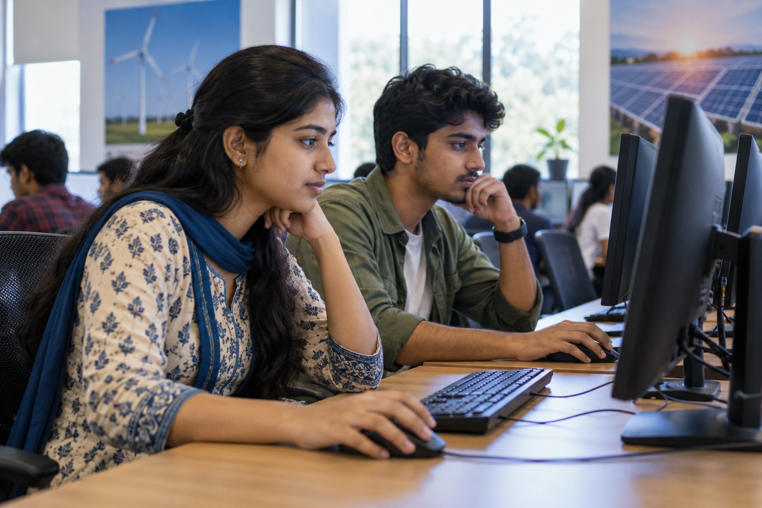 Renewable Energy Quiz 2026 के ऑनलाइन दौर में भाग लेते दो विद्यार्थी