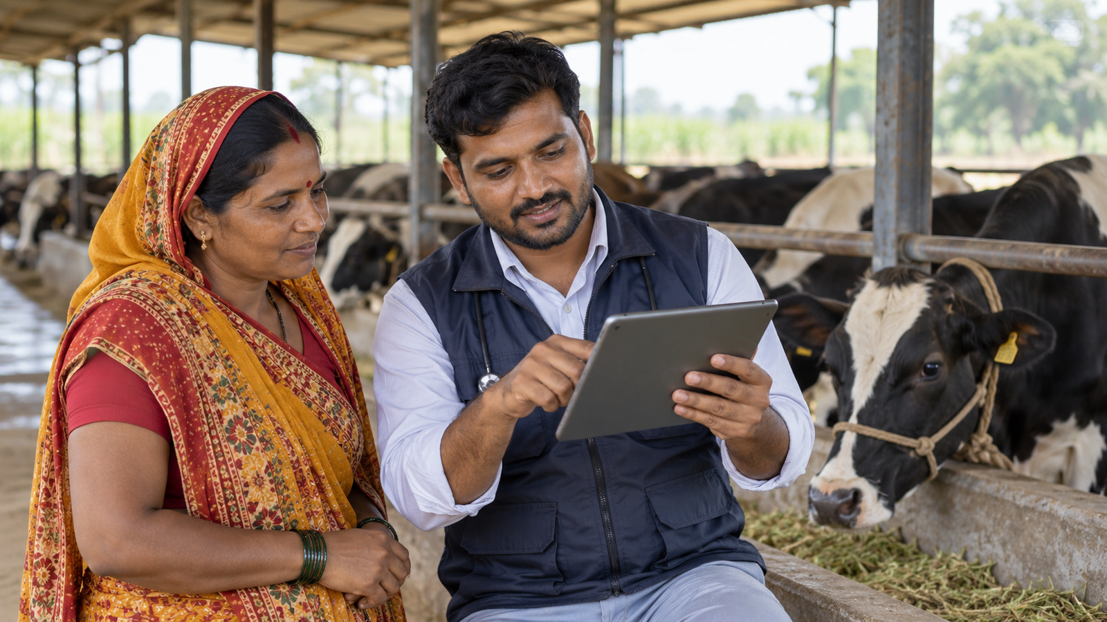 Livestock Insurance Portal पर पशु का विवरण समझती पशुपालक