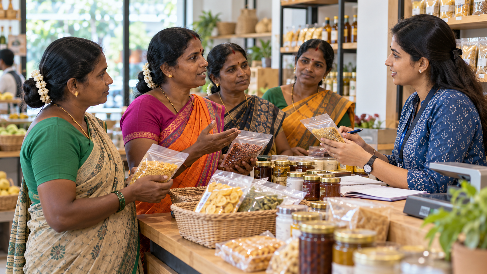She-Mart Stores में स्थानीय उत्पाद बेचती महिला उद्यमियों का सांकेतिक दृश्य