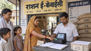 Ration Card e-KYC 2026 पूरी करती महिला लाभार्थी