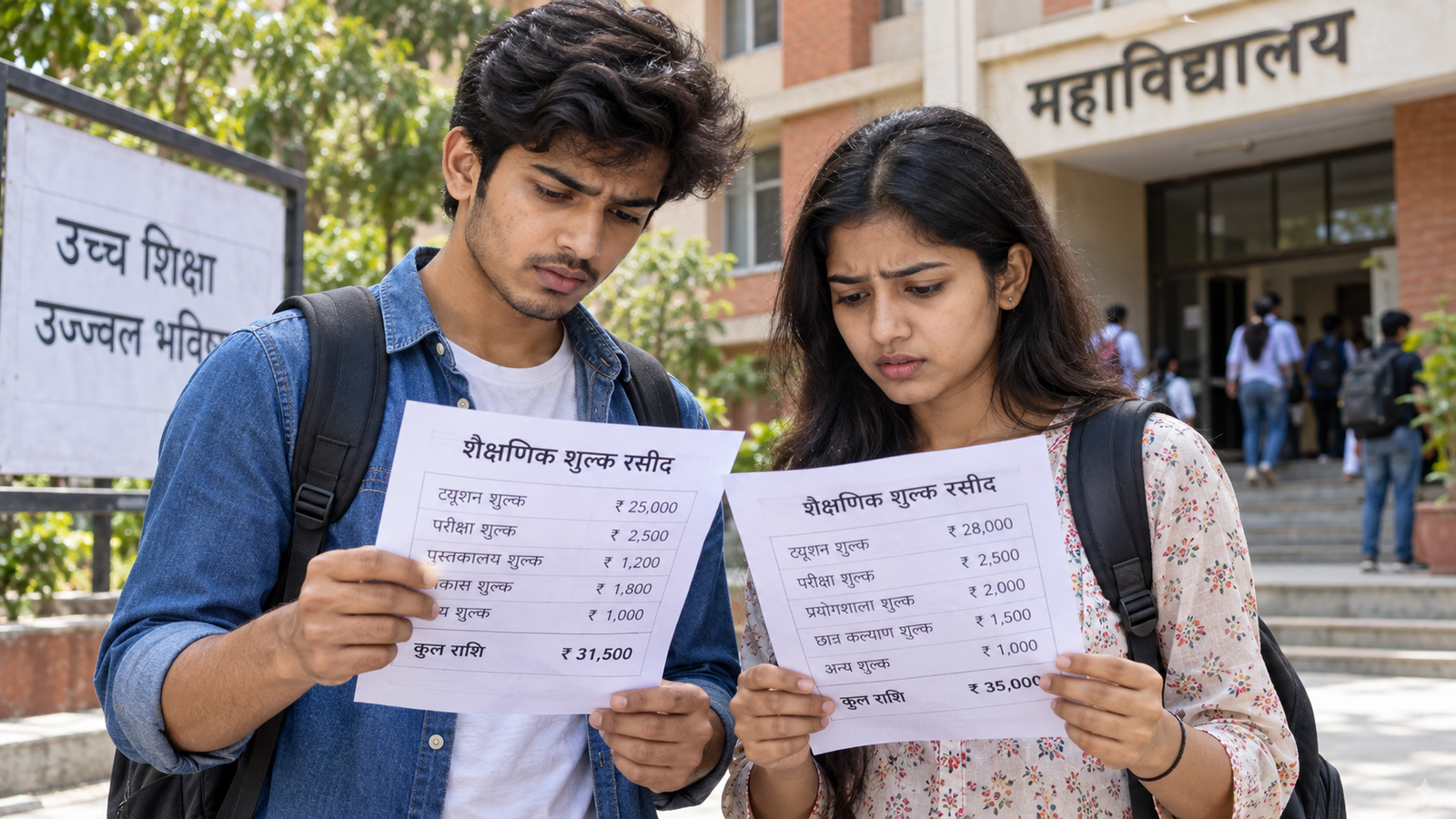 UP Scholarship — शुल्क की रसीद देखते कॉलेज विद्यार्थी