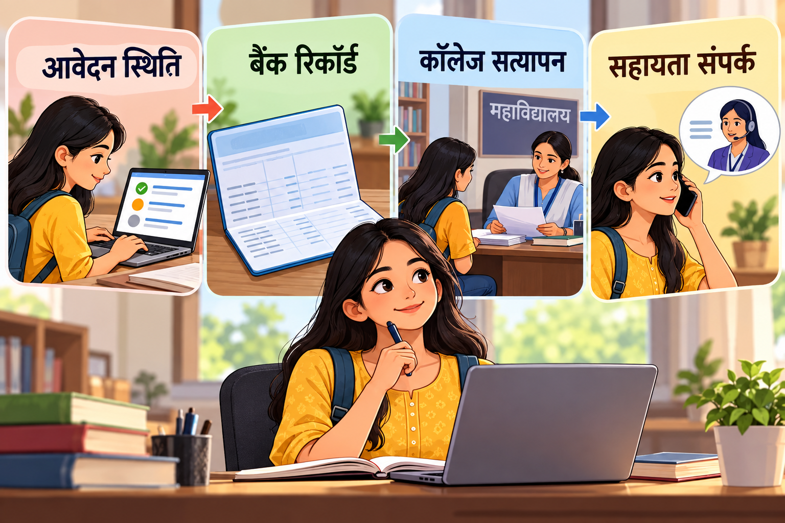 UP Scholarship — आवेदन और भुगतान जाँच का चित्रात्मक विवरण