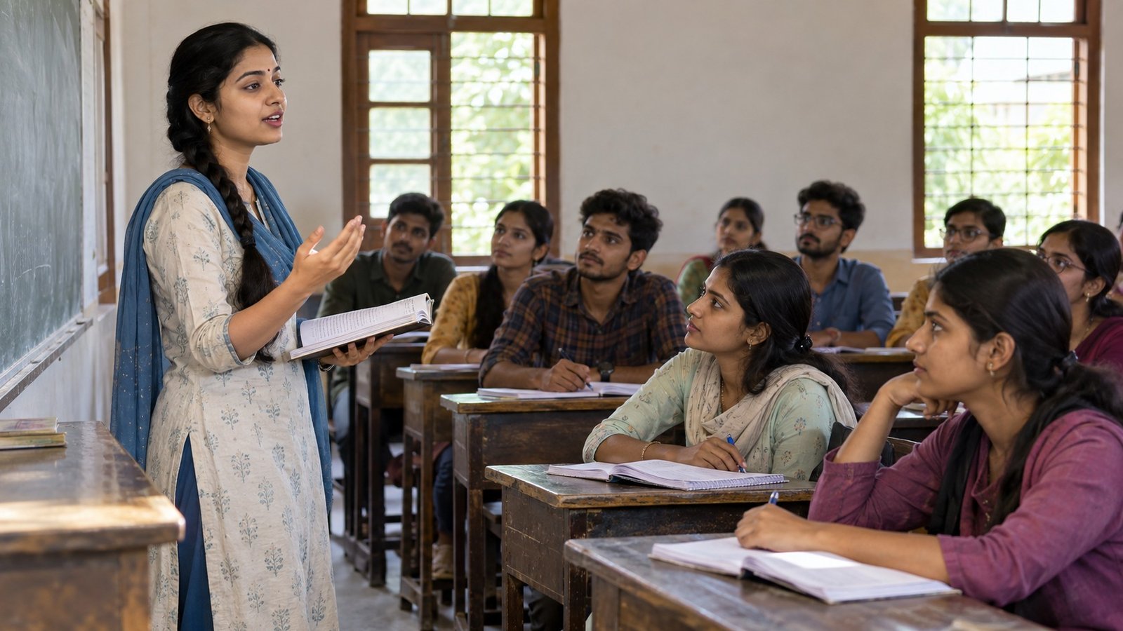 Jharkhand BEd Counselling — कक्षा में विद्यार्थियों को पढ़ाती युवा शिक्षिका